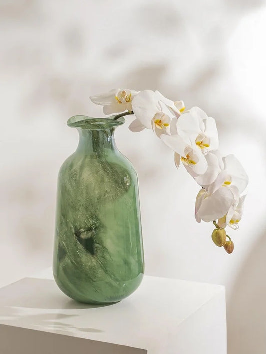 Forest Green Hand-Blown Glass Vase–Handcrafted Crystal Home Decor Inspired by Nature