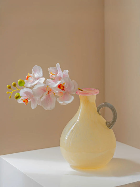 Creamy Yellow Crystal Glass Jug Vase–Minimalist Pastel Glass Decor