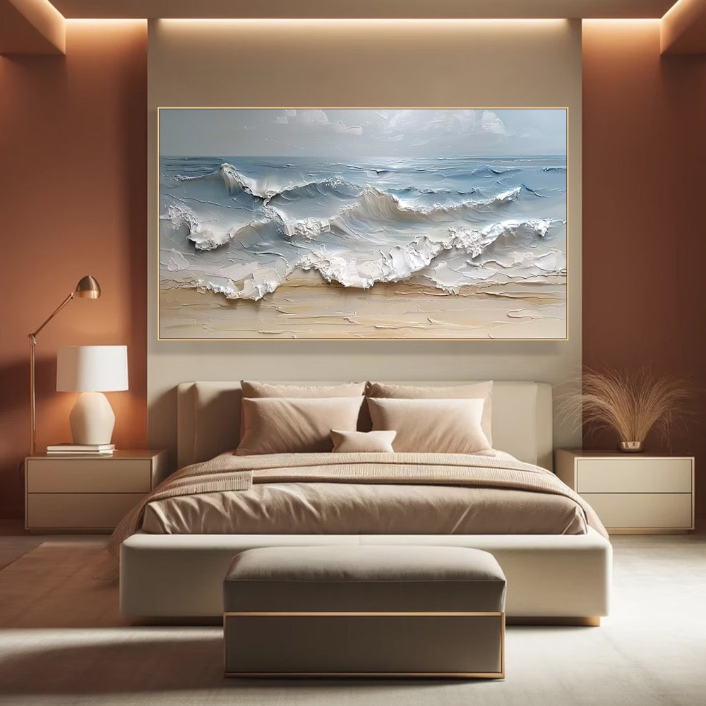 Blue Ocean Wave Painting on Canvas Impasto Textured Painting Designer Serene Canvas Art Choice Minimalist Living Room Art Contemporary Art