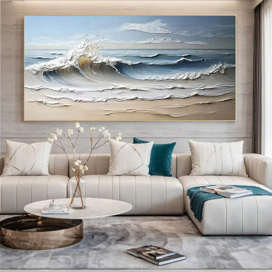Abstract Ocean Wave Wall Art Oil Painting Minimalist Wall Art Neutral Wall Decor Modern Wall Art Vintage Sea Painting