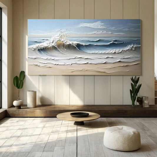 Abstract Ocean Wave Wall Art Oil Painting Minimalist Wall Art Neutral Wall Decor Modern Wall Art Vintage Sea Painting