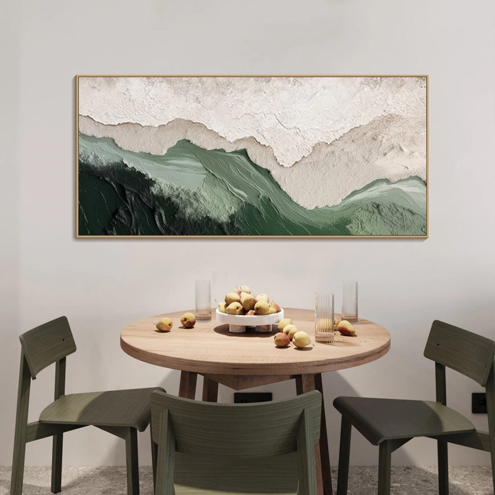 Sage Green Beige Minimalist Beach Painting Large 3D Textured Wall Art Ocean Wave Painting on Canvas Wabi-Sabi Wall Art Living Room Wall Art