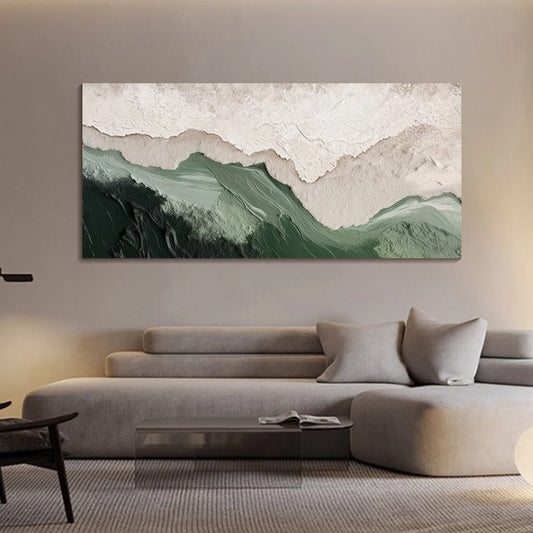 Sage Green Beige Minimalist Beach Painting Large 3D Textured Wall Art Ocean Wave Painting on Canvas Wabi-Sabi Wall Art Living Room Wall Art