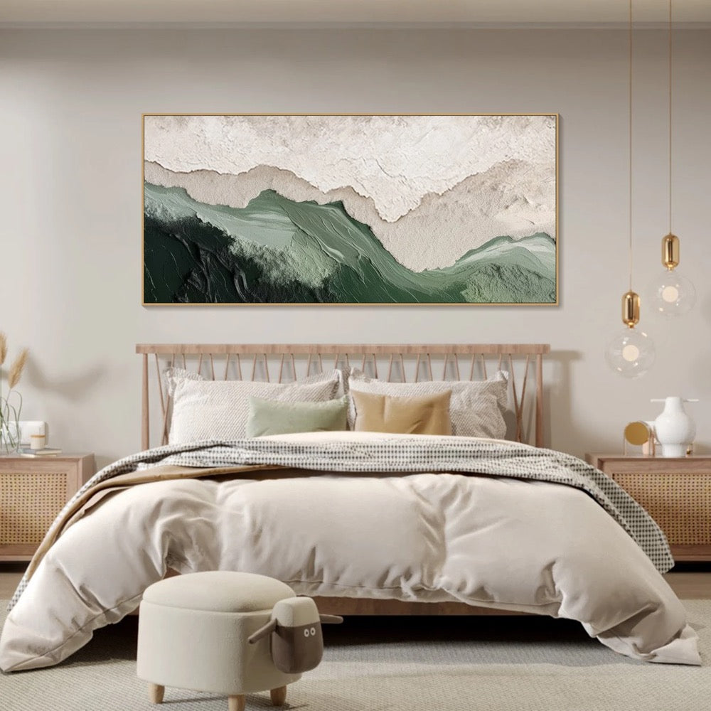 Sage Green Beige Minimalist Beach Painting Large 3D Textured Wall Art Ocean Wave Painting on Canvas Wabi-Sabi Wall Art Living Room Wall Art