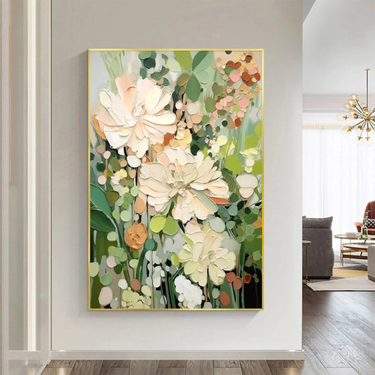 Original Flower Painting on Canvas 3D Textured Wall Art Neutral Tone Custom Wall Art Floral Painting Modern Art Fancy Living Room Wall Decor