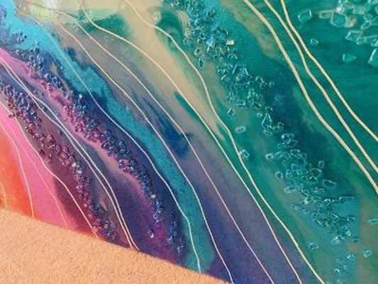 Crystal Resin Glass Huge Agate Abstract Modern Custom Gold Orange Red Green Blue Purple Teal Crystal Water Earth Glass Painting