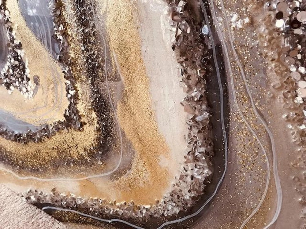 Resin Wall Geode Art Big to Huge Painting Quartz Glass Original Abstract Modern Silver Gold Gray Crystal Foil Leaf