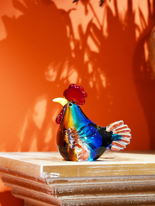 Vintage Art Hand-Blown Glass Gradient Chicken Figurine