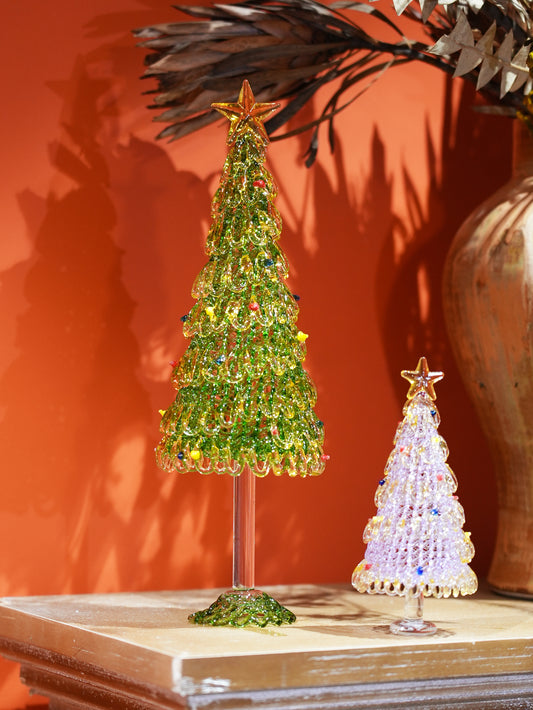 Handblown Glass Christmas Car Ornament - Snowman & Tree Hanging Décor for Vehicle & Holiday Tree