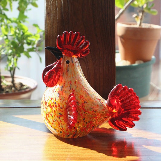 Vintage Art Hand-Blown Glass Rooster Figurine