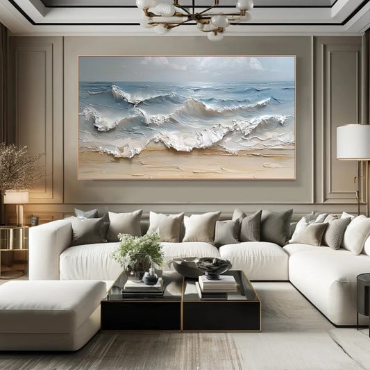 Blue Ocean Wave Painting on Canvas Impasto Textured Painting Designer Serene Canvas Art Choice Minimalist Living Room Art Contemporary Art