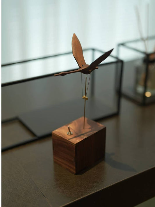 Handcrafted Walnut Swan Automaton - Elegant Motion Art for Desk & Home Decor