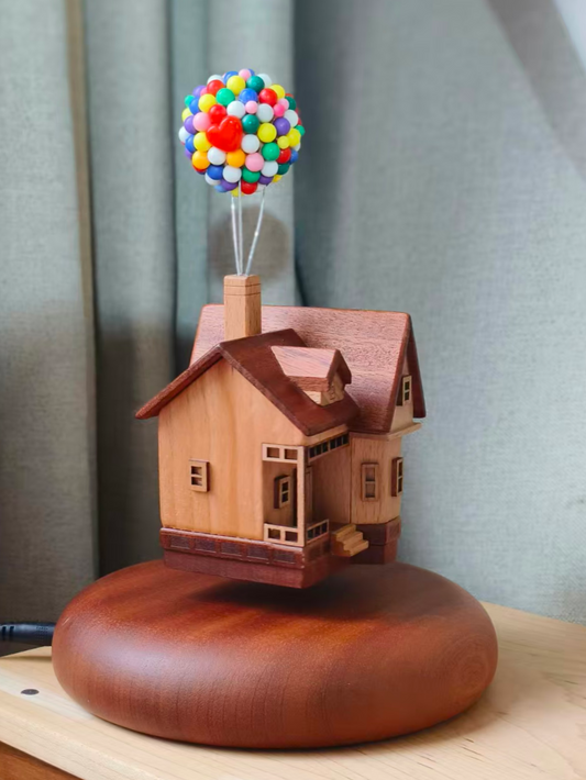 Handcrafted Magnetic Levitating Wooden Flying House