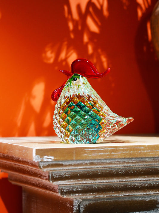 Vintage Art Hand-Blown Glass Pineapple Rooster Figurine