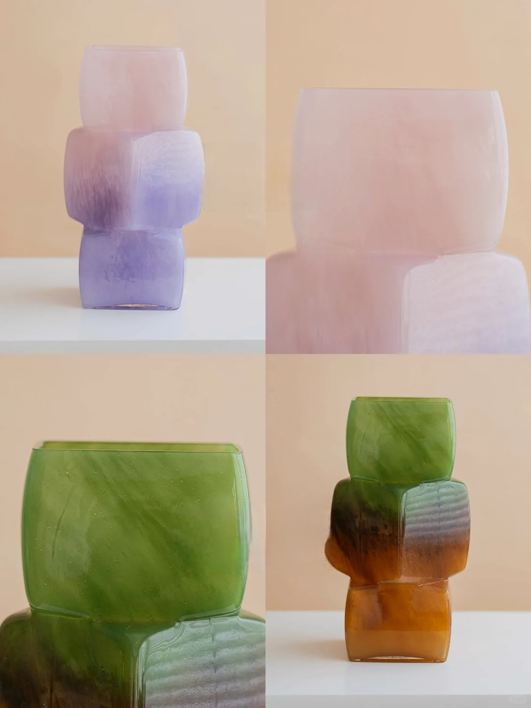 Modern Stacked Glass Vase - Green to Amber Gradient, Handcrafted Geometric Home Decor, Luxury Centerpiece for Living Room & Wedding