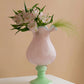 Handmade Wave-Rim Glass Vase - Pink & Green Ombre, Stacked Geometric Base, Boho Home Decor, Centerpiece for Living Room