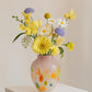 Hand-Painted Art Glass Vase - Multicolor Splash Design, White Base with Rainbow Accents, Boho Chic Home Decor