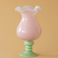 Handmade Wave-Rim Glass Vase - Pink & Green Ombre, Stacked Geometric Base, Boho Home Decor, Centerpiece for Living Room