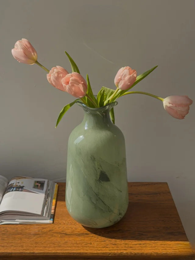 Forest Green Hand-Blown Glass Vase–Handcrafted Crystal Home Decor Inspired by Nature