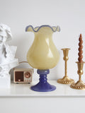 Handmade Wave-Rim Glass Vase - Yellow & Purple Ombre, Stacked Geometric Base, Boho Home Decor, Centerpiece for Living Room
