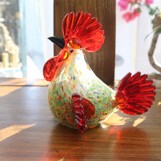 Vintage Art Hand-Blown Glass Rooster Figurine