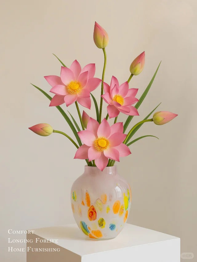 Hand-Painted Art Glass Vase - Multicolor Splash Design, White Base with Rainbow Accents, Boho Chic Home Decor