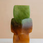 Modern Stacked Glass Vase - Green to Amber Gradient, Handcrafted Geometric Home Decor, Luxury Centerpiece for Living Room & Wedding