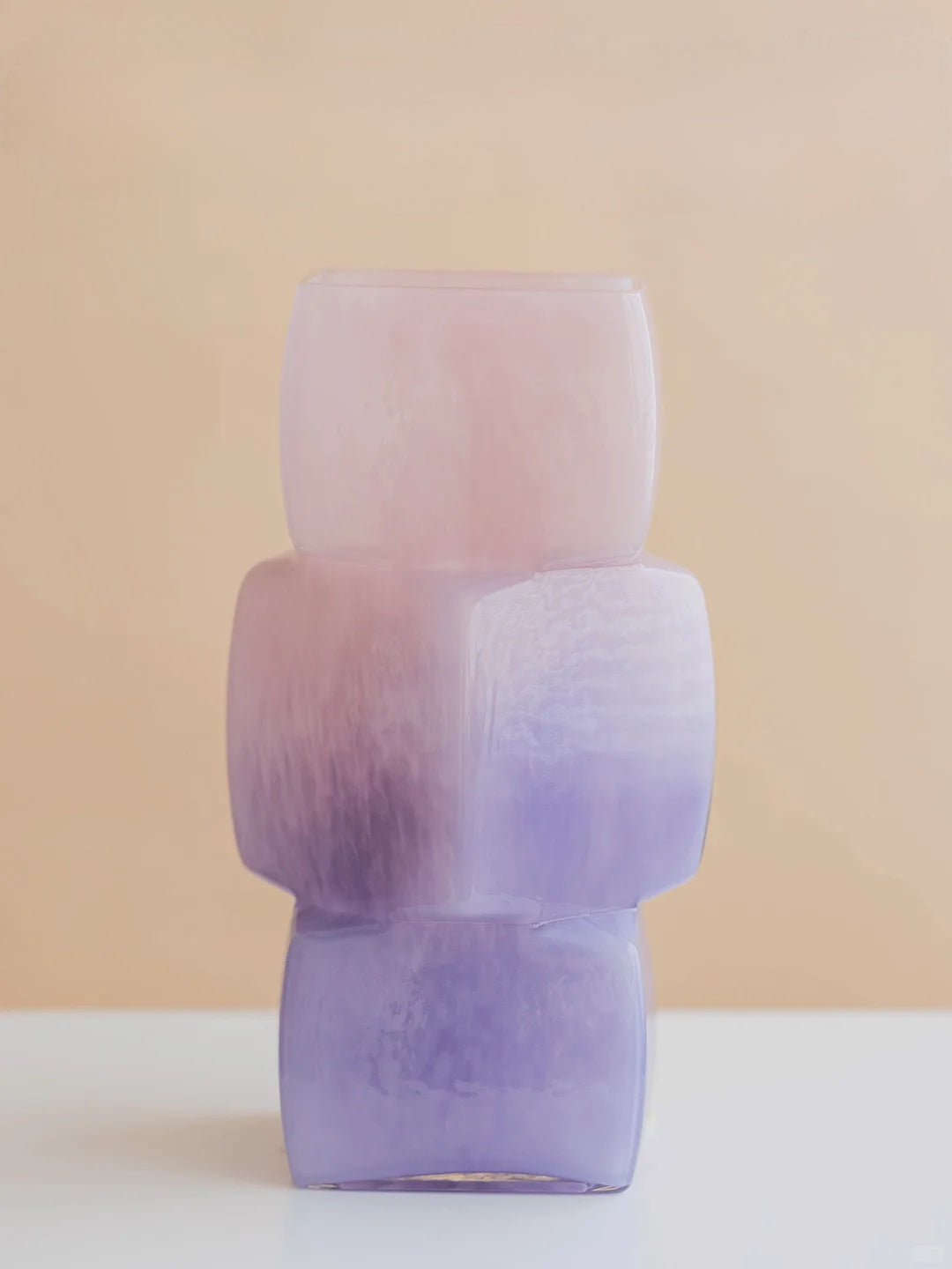 Modern Stacked Glass Vase - Purple to Pink Gradient, Handcrafted Geometric Home Decor, Luxury Centerpiece for Living Room & Wedding
