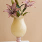 Handmade Wave-Rim Glass Vase - Yellow & Pink Ombre, Stacked Geometric Base, Boho Home Decor, Centerpiece for Living Room