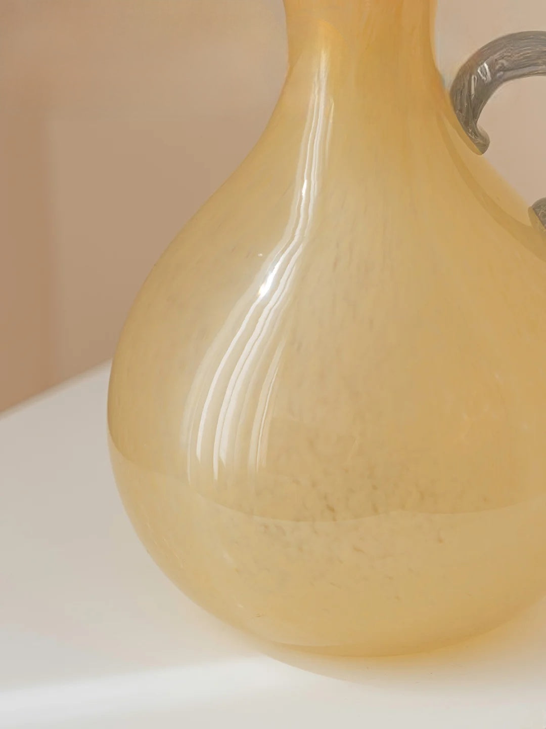 Creamy Yellow Crystal Glass Jug Vase–Minimalist Pastel Glass Decor