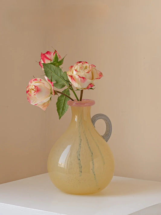 Creamy Yellow Crystal Glass Jug Vase–Minimalist Pastel Glass Decor