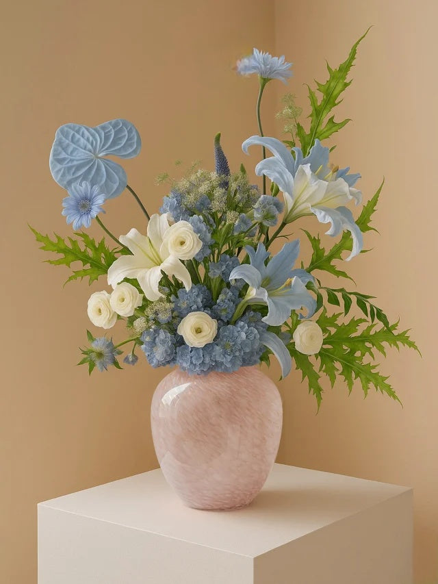 Minimalist Decorative Flower Vase for Home–Handcrafted Crystal Flower Vase with Pink Glossy Finish