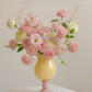 Handmade Wave-Rim Glass Vase - Yellow & Pink Ombre, Stacked Geometric Base, Boho Home Decor, Centerpiece for Living Room
