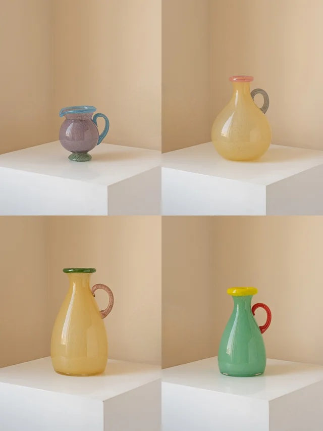 Creamy Yellow Crystal Glass Jug Vase–Minimalist Pastel Glass Decor