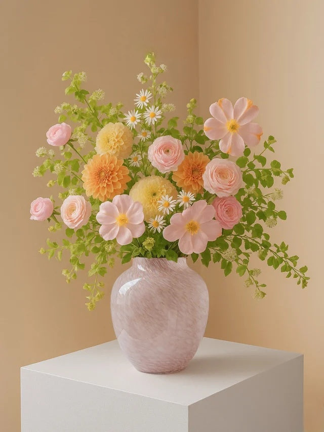 Minimalist Decorative Flower Vase for Home–Handcrafted Crystal Flower Vase with Pink Glossy Finish