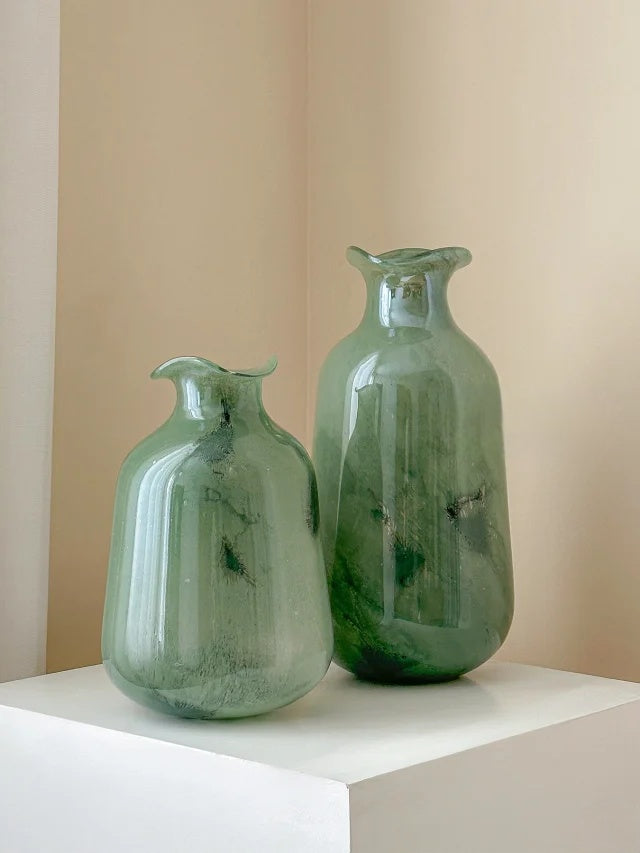 Forest Green Hand-Blown Glass Vase–Handcrafted Crystal Home Decor Inspired by Nature