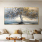 Tree of Life Oil Painting | Stretched Canvas Print | Abstract Gold & Silver Blossom Tree Wall Art | Living Room Home Decor