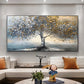 Tree of Life Oil Painting | Stretched Canvas Print | Abstract Gold & Silver Blossom Tree Wall Art | Living Room Home Decor
