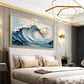 3D Frame Ocean Wave Oil Painting On Canvas Abstract Nature Blue Sea Wave Scenery Textured Wall Art Large Original Wall Art Living Room Decor
