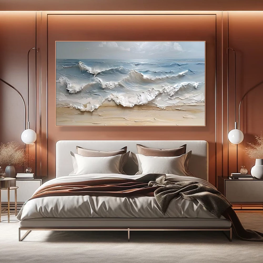 Blue Ocean Wave Painting on Canvas Impasto Textured Painting Designer Serene Canvas Art Choice Minimalist Living Room Art Contemporary Art