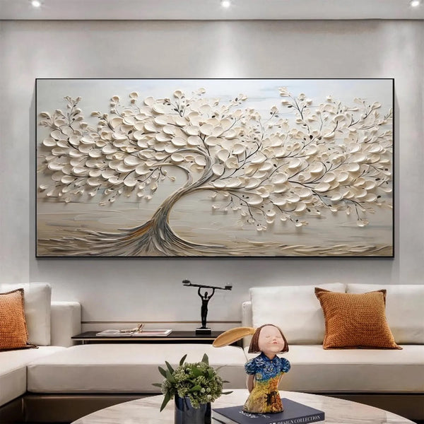 3D Textured Tree Painting, Brown Beige Abstract Art on Canvas, Brown Tree Minimalist Art, Modern Textured wall art, Neutral wall painting