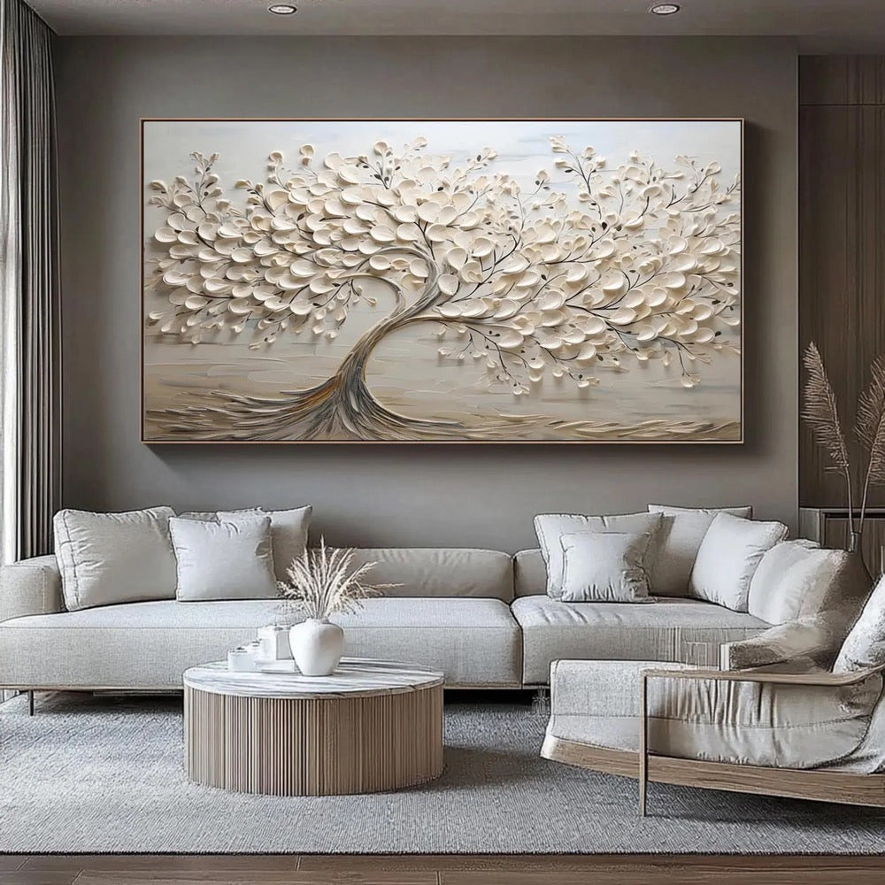 3D Textured Tree Painting, Brown Beige Abstract Art on Canvas, Brown Tree Minimalist Art, Modern Textured wall art, Neutral wall painting