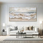 Large 3D Textured Ocean Wall Art Original Plaster Style Beach Painting on Canvas Earth Tone Wave Decor Unique Wabi-sabi Living Room Wall Art