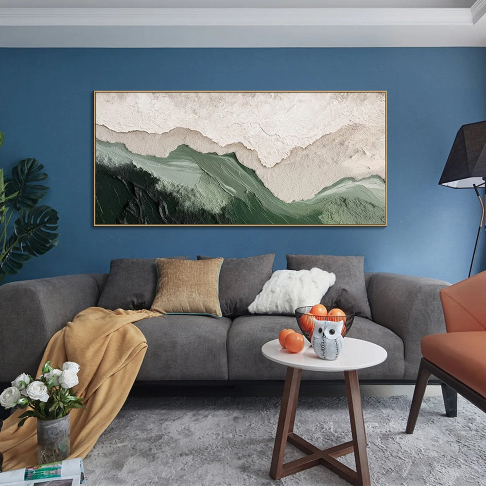 Sage Green Beige Minimalist Beach Painting Large 3D Textured Wall Art Ocean Wave Painting on Canvas Wabi-Sabi Wall Art Living Room Wall Art