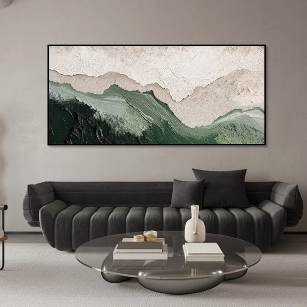 Sage Green Beige Minimalist Beach Painting Large 3D Textured Wall Art Ocean Wave Painting on Canvas Wabi-Sabi Wall Art Living Room Wall Art