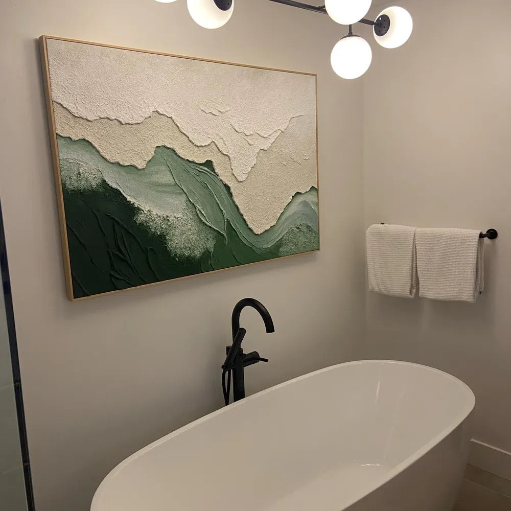 Sage Green Beige Minimalist Beach Painting Large 3D Textured Wall Art Ocean Wave Painting on Canvas Wabi-Sabi Wall Art Living Room Wall Art