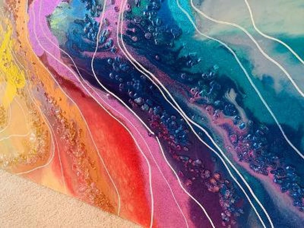 Crystal Resin Glass Huge Agate Abstract Modern Custom Gold Orange Red Green Blue Purple Teal Crystal Water Earth Glass Painting