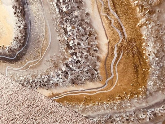 Resin Wall Geode Art Big to Huge Painting Quartz Glass Original Abstract Modern Silver Gold Gray Crystal Foil Leaf