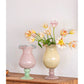 Handmade Wave-Rim Glass Vase - Yellow & Pink Ombre, Stacked Geometric Base, Boho Home Decor, Centerpiece for Living Room