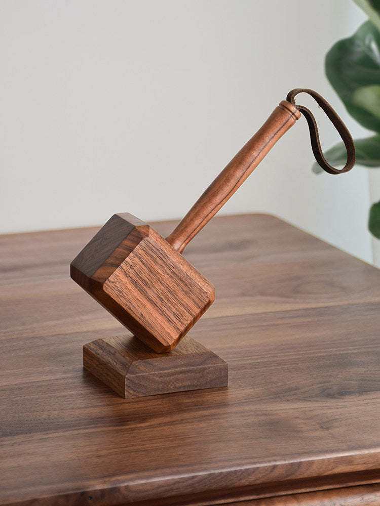 Handcrafted Wooden Thor’s Hammer Magnetic Bottle Opener & Desk Sculpture
